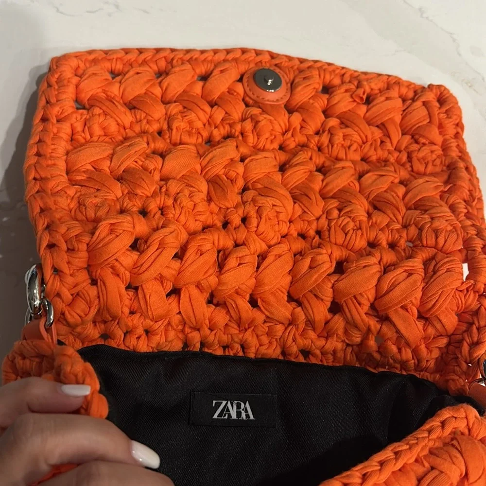 Zara Orange Fabric Woven Top Handle Bag - Picture 7 of 8
